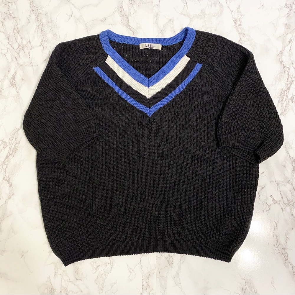 LAP Knit Short Sleeve Top Black Size Small